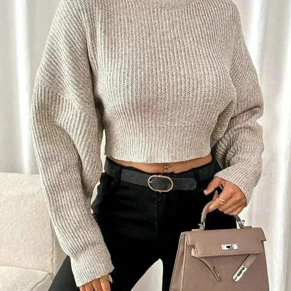 Apricot Sexy Women's Backless High-Neck Sweater With Knotted Tie - Picture 3 of 6